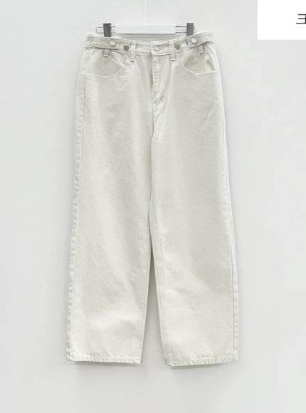 Side Button Color Wide Leg Pants F5