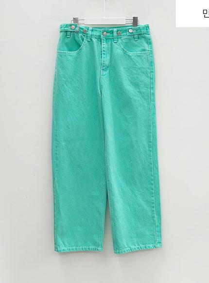 Side Button Color Wide Leg Pants F5