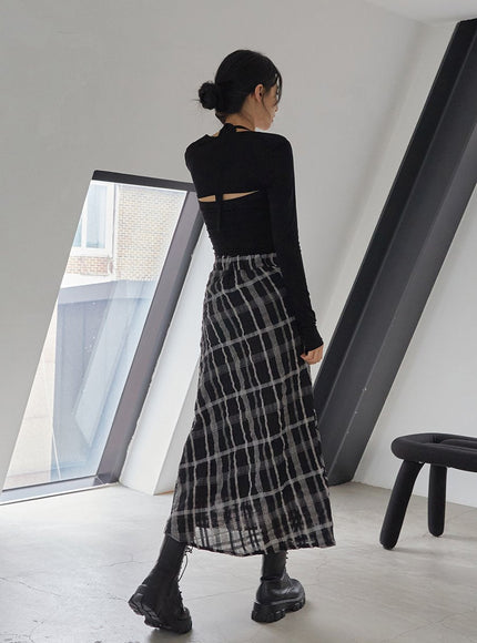 Checked Pattern Maxi Flare Skirt