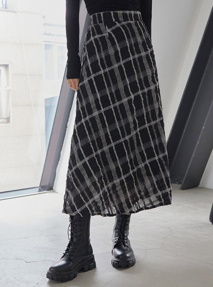 Checked Pattern Maxi Flare Skirt