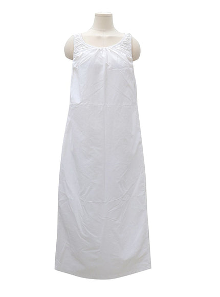 Round Neck Shirring Nylon Maxi Dress OA14
