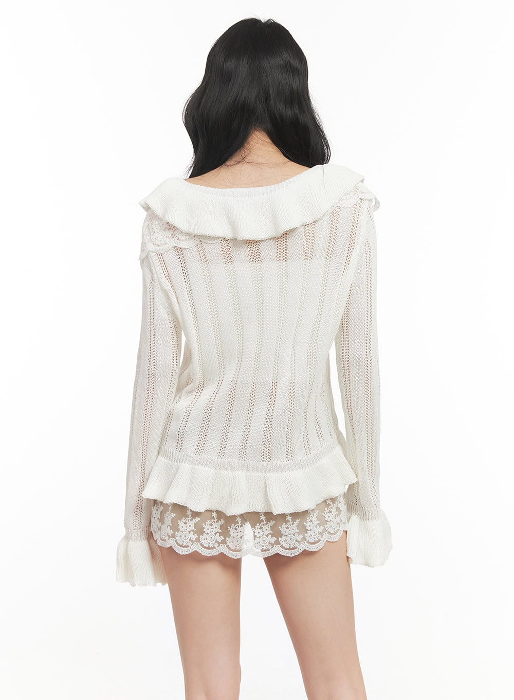 Frill Lace V-Neck Knit Cardigan CF513