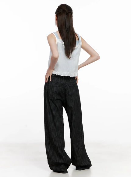 Yuha Wide-Leg Pintuck Denim Jeans CL523