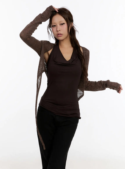 layered-lace-tie-cardigan-cn527 / Brown