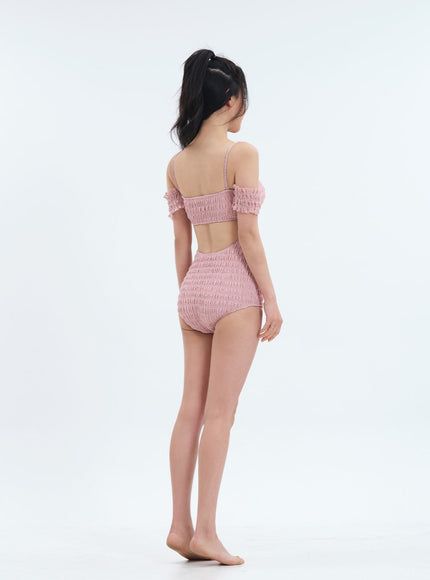 Off the Shoulder Shirring Detail One Piece Swimsuit