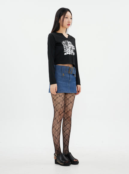 Cropped Long Sleeve T Shirt with Graphic Print K2302