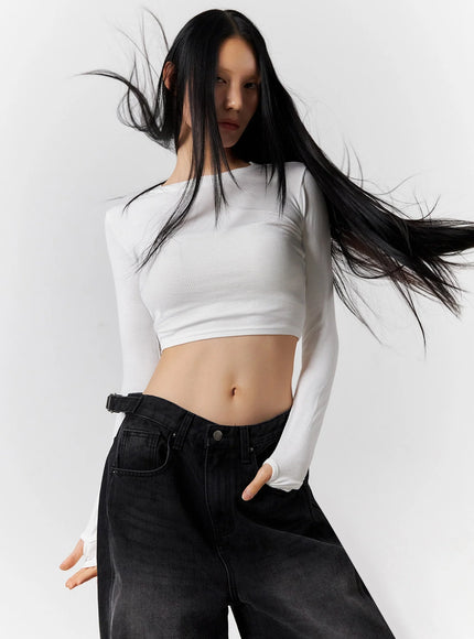 Ribbed Long Sleeve Crop Top CO517