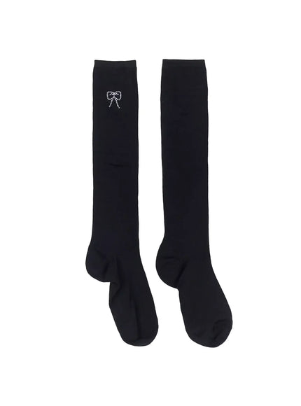 Rhinestone Heart Knee-High Socks IL531