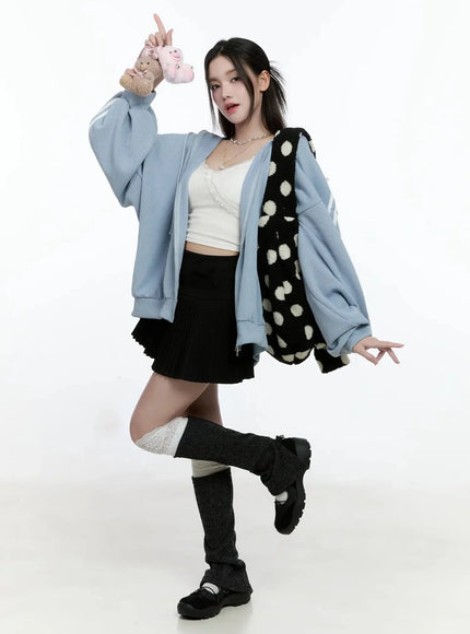 Contrast Oversized Zip-Up Hoodie IO527