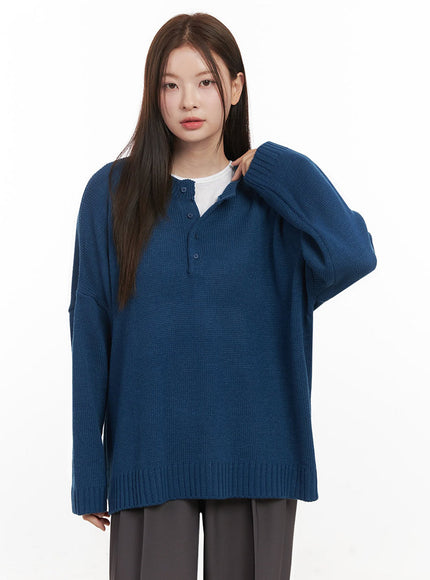 Oversized Half-Button Sweater IJ527