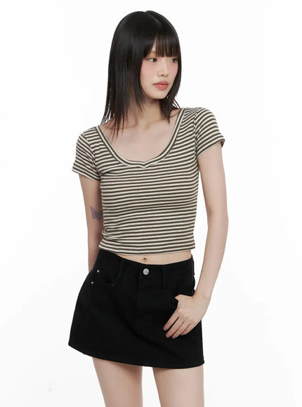 Striped V-Neck Short Sleeve Tee IL531