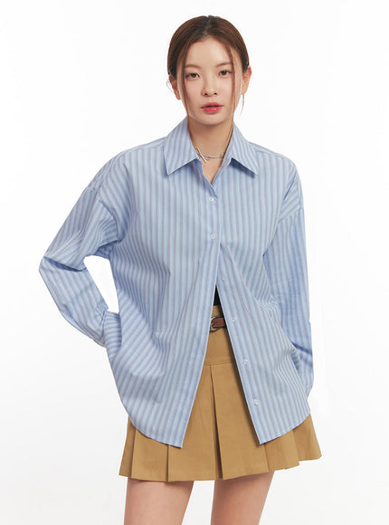 Loose-Fit Collared Striped Button-Up Shirt IM513