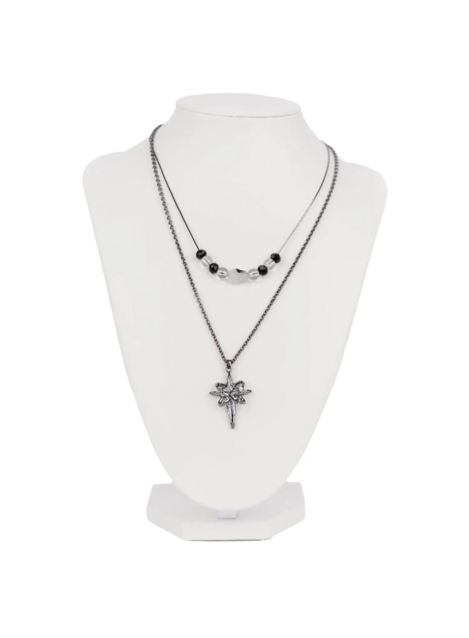 double-layered-beaded-pendant-necklace-in510 / Black