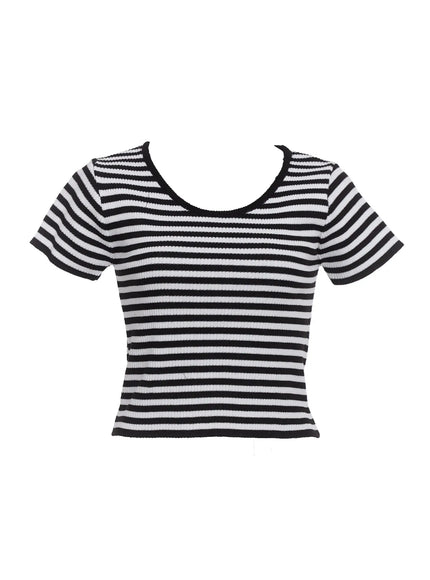 casual-striped-knit-t-shirt-ic503 / Black