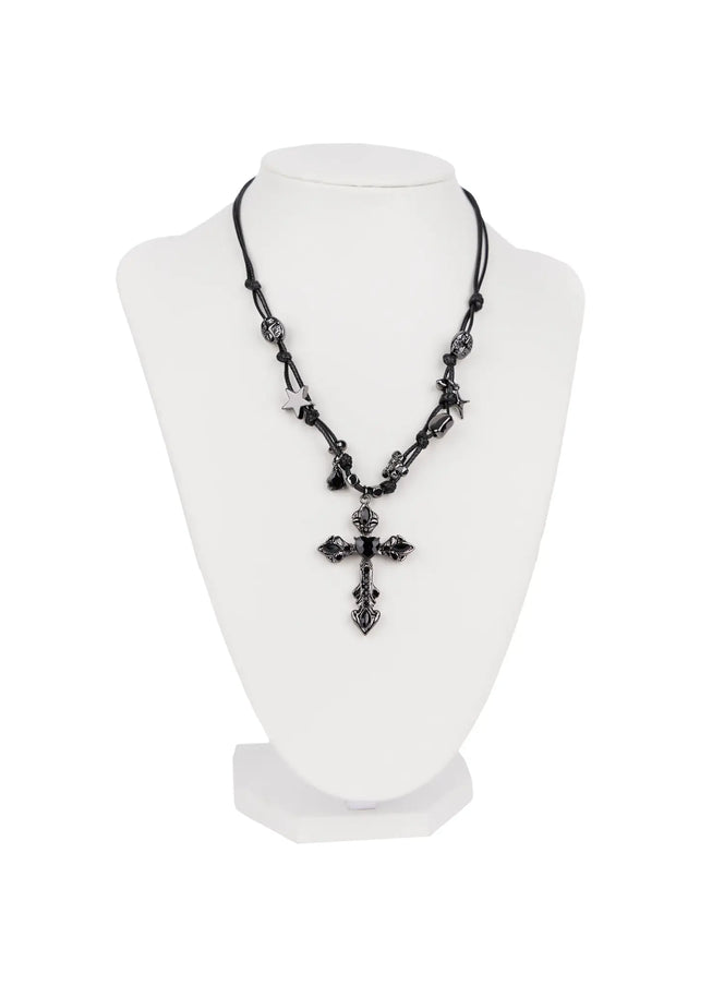 bold-metallic-pendant-cord-necklace-in510 / Black