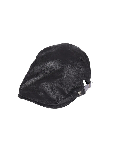 mens-vintage-faux-leather-flat-cap-il514 / Black