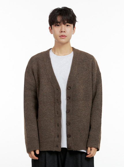 mens-buttoned-oversize-cardigan-in422 / Dark brown
