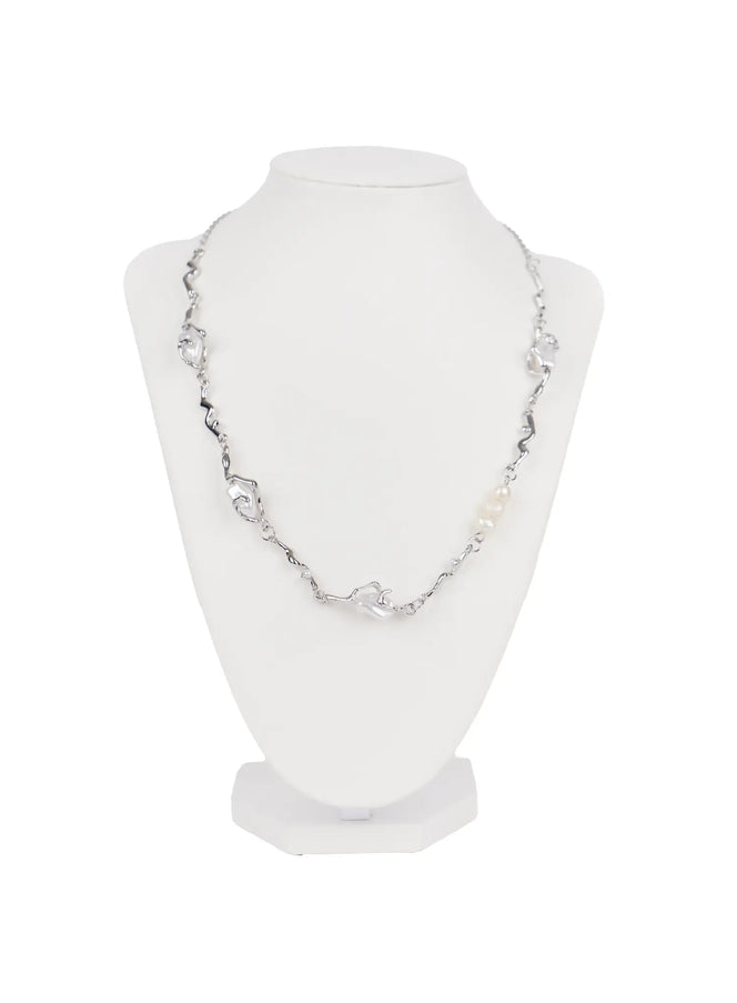 asymmetric-faux-pearl-link-necklace-in510 / Silver
