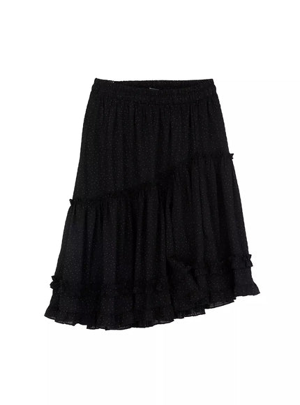 Polka Dot Ruffle Hem Midi Skirt IM513
