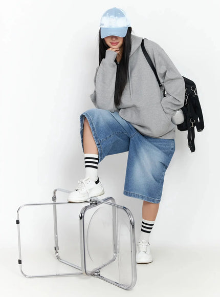 High-Waist Washed Wide-Leg Jorts IA507