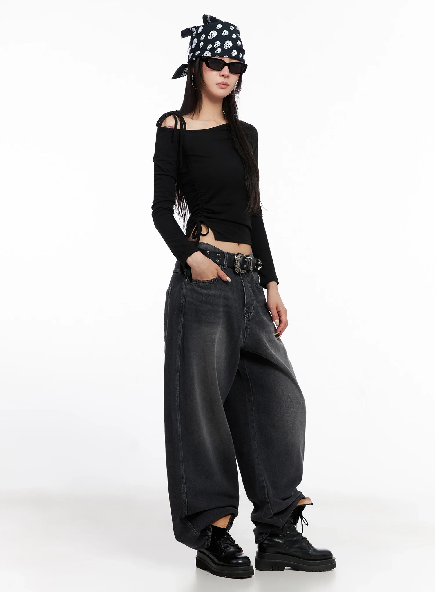 Asymmetric Off-Shoulder Long Sleeve Top IS515