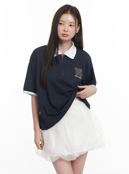 Embroidered Logo Collared Top IY513