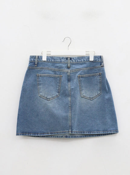 Plus Light Washed Mini Denim Skirt ID27