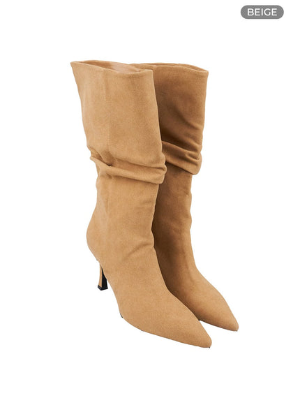 solid-faux-leather-boots-io409 / Beige