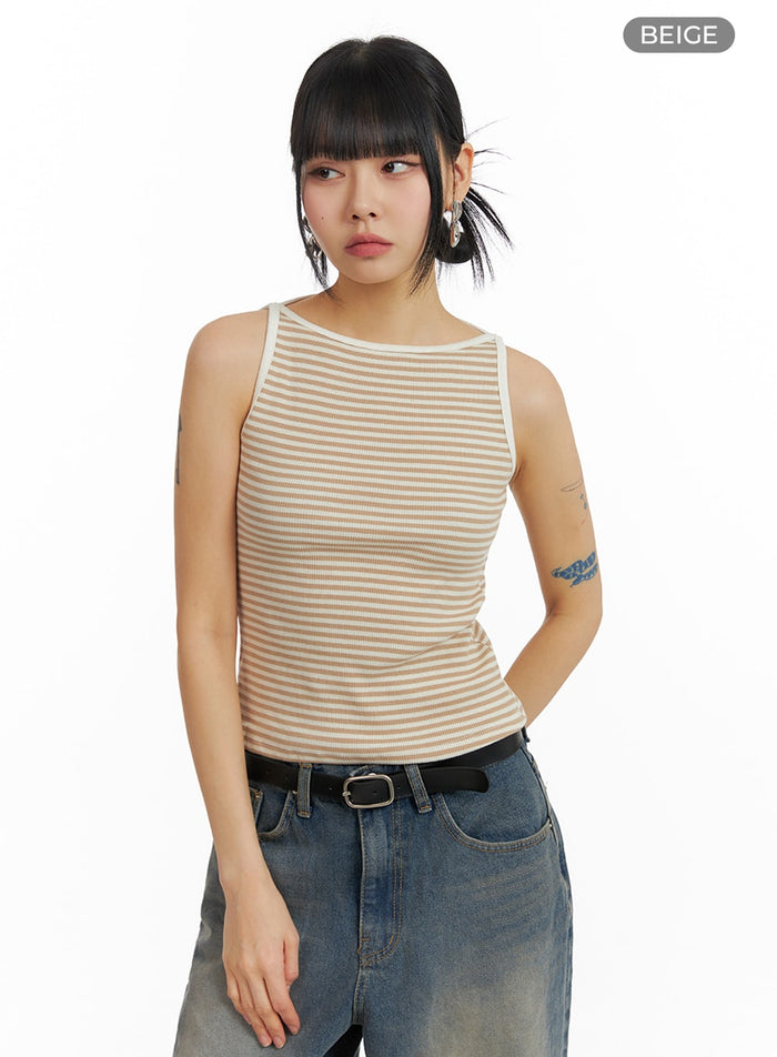 striped-cotton-sleeveless-top-im414 / Beige