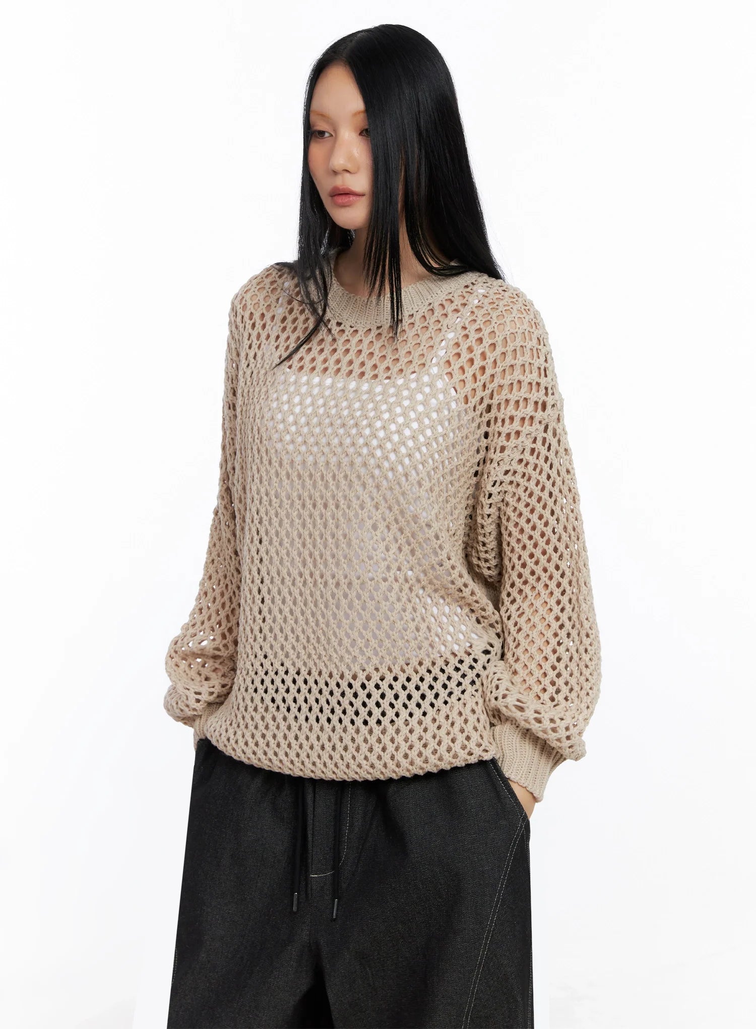 mesh-knit-sweater-co516 / Beige