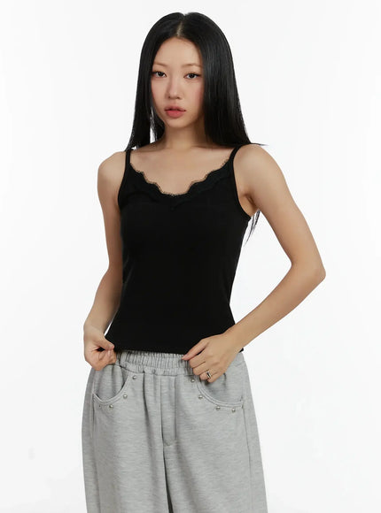lace-v-neck-sleeveless-top-id525 / Black