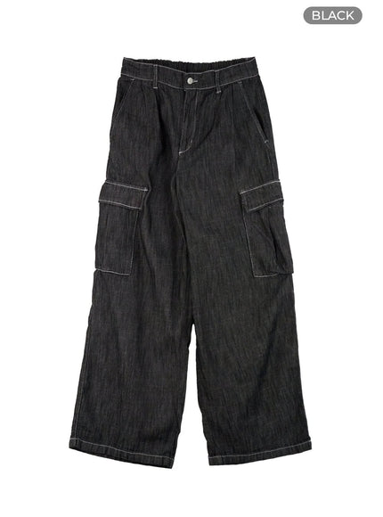 mens-cargo-stitch-wide-fit-jeans-ig409 / Black