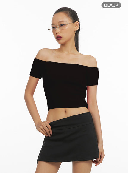 ribbed-off-shoulder-top-iy422 / Black