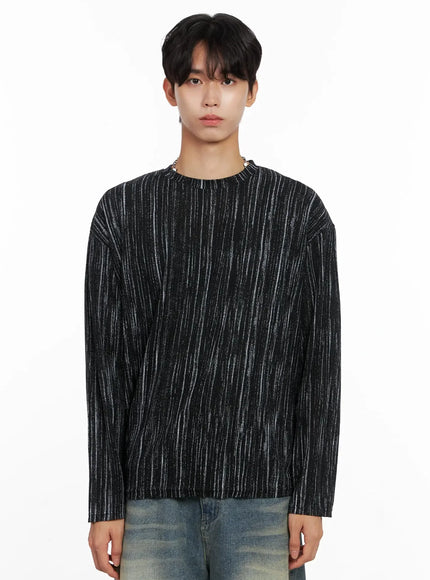 mens-vertical-stripe-long-sleeve-shirt-io516 / Black