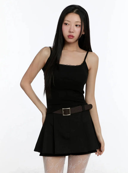 lace-trim-square-neck-cami-top-im513 / Black