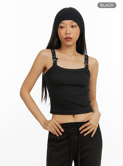 buckle-strap-crop-sleeveless-top-iy422 / Black