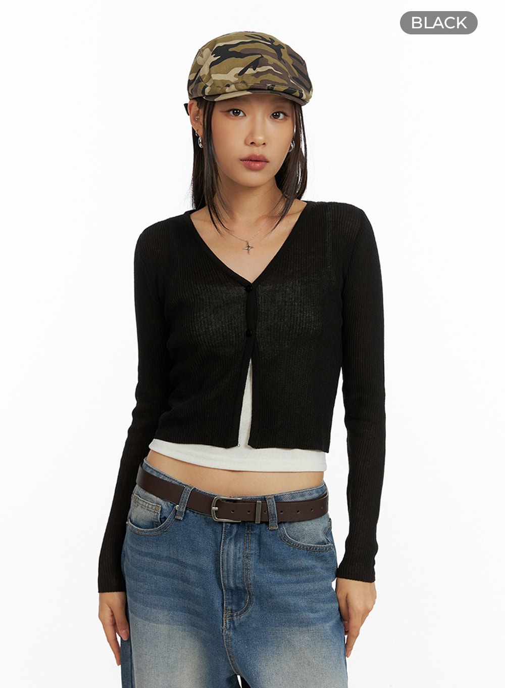 sheer-buttoned-cardigan-il409 / Black