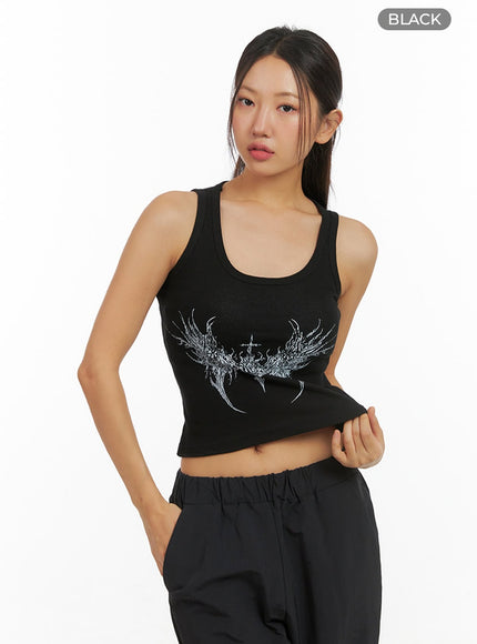 graphic-u-neck-tank-crop-top-is402 / Black