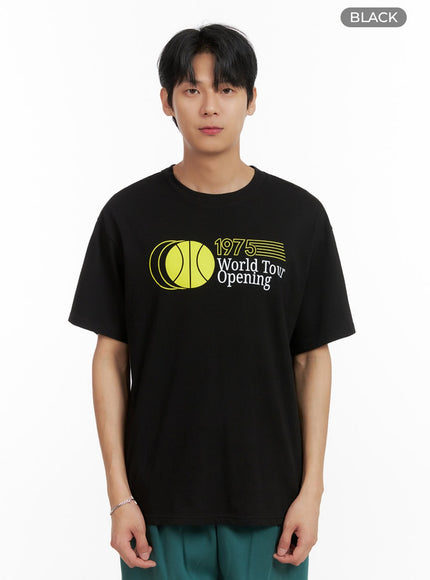 mens-casual-lettering-t-shirt-il403 / Black