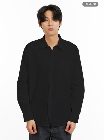 mens-classic-cotton-buttoned-shirt-iy424 / Black