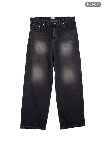 mens-washed-wide-fit-jeans-io420 / Black