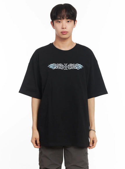 mens-round-neck-graphic-tee-iu518 / Black