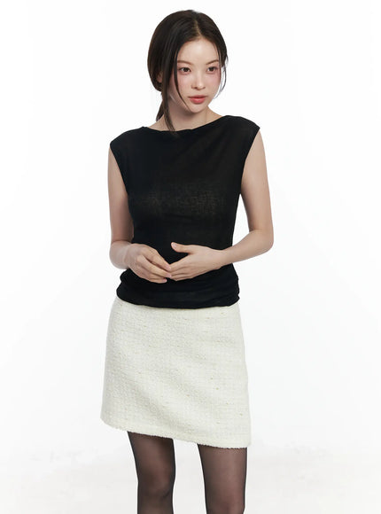 draped-sleeveless-top-if520 / Black