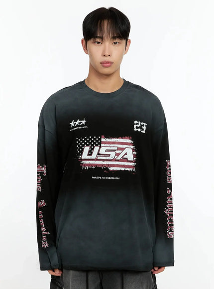 mens-vintage-graphic-gradient-long-sleeve-tee-in525 / Black