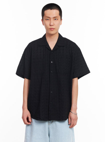 mens-crochet-collared-shirt-iu512 / Black