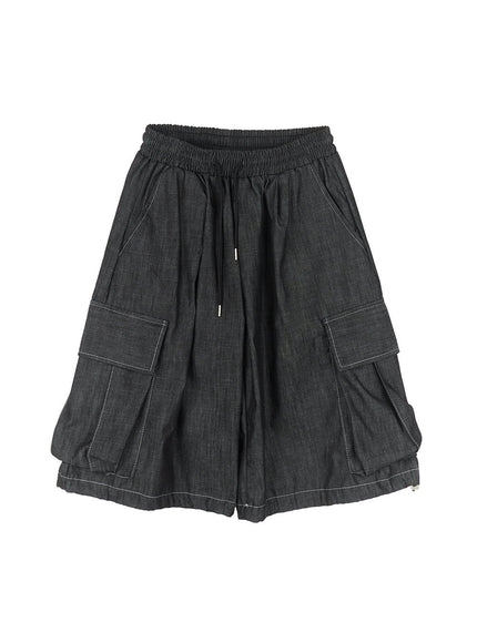 mens-cargo-stitched-jorts-ia511 / Black