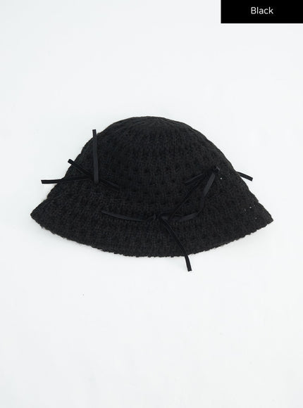 ribbon-knit-bucket-hat-in317 / Black
