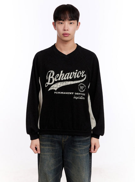 mens-graphic-v-neck-long-sleeve-tee-im512 / Black