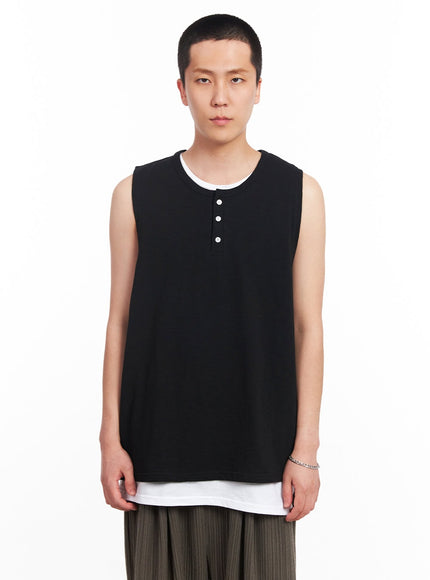 mens-layered-henley-tank-iu512 / Black