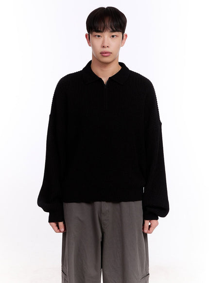 mens-ribbed-half-zip-sweater-im512 / Black